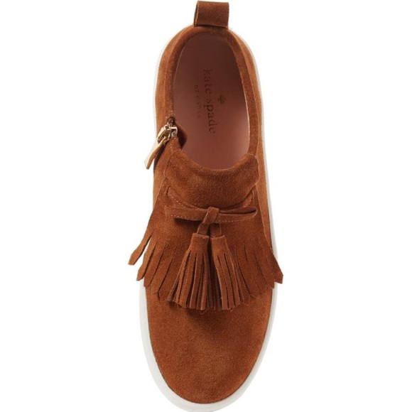 NWT. Kate Spade dark taupe tassel sneakers - Picture 5 of 8